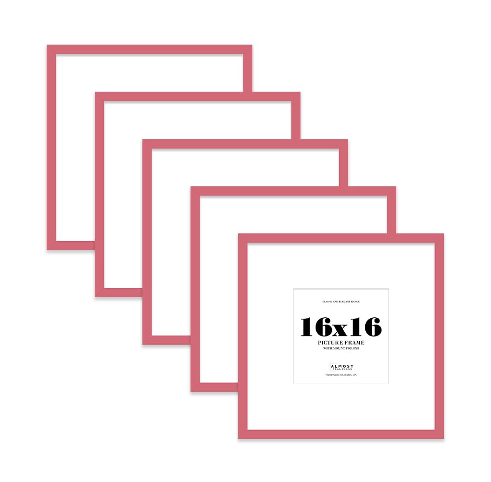 16x16 Pink Picture Frame with Large Mount for 8x8 Photos, Prints - Modern Square Wall Frame, Set of 5