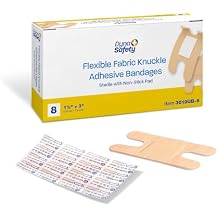 Dynarex Sterile Adhesive Fabric Bandages 1.5" x 3" Flexible Wound Dressing for Knuckle Minor Cuts, Breathable Material, Secure Fit with Non-Stick Pad, Box of 8 Bandages