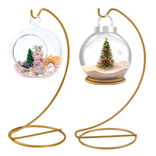 DELORIGIN 2 soporte de presentación de cristal con alambre de hierro dorado para bolas de Navidad linternas colgantes plantas aéreas terrario bola decorativa