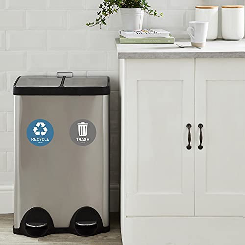 Sicol Plus Trash Recycle Stickers Recycle Bin Decals And Trash Can Stickers 4 X 4 Inches Round (Aquamarine/Gray) Uv Protected Indoor And Outdoor Self Adhesive Vinyl Stickers (4X4 Inch 04 Pcs Round) #TOP4