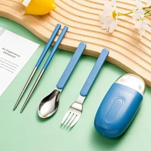 Image of Stainless Steel Travel Cutlery Set | Portable Fork, Spoon & Chopsticks with Case | Reusable Picnic & Camping Utensils | Easy to Clean Detachable Design for Office, School & Travel