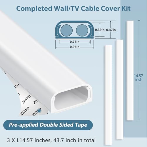 Image of ZhiYo 43 inch Cord Covers for Wires on Wall, Grey Cord Hider, 0.95 inch W x 0.47 inch