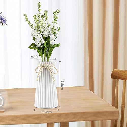 JTOOYS White Ceramic Ribbed Vases, Minimalist Modern Home Decor, Dried Flower Vase, 19.5cm - Image 6