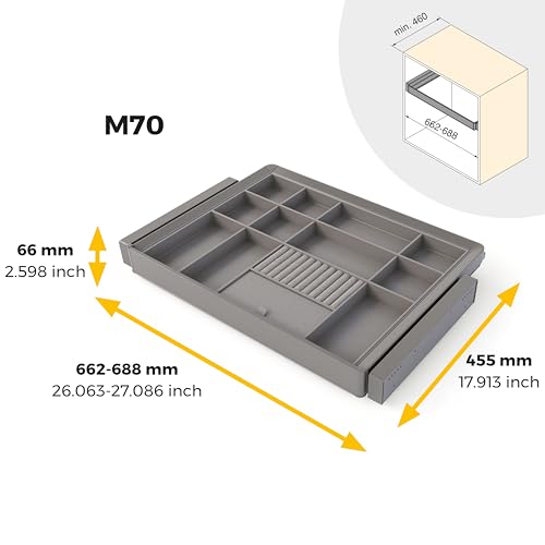 Emuca - Satz Organisationsschublade und ahmen für Schrank Quartz, mit Softclose-Vollauszug, Modul 70cm, Titanium