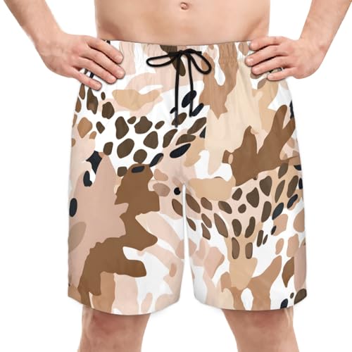 Men's Swim Trunks Size S Camouflage Leopard with Mesh Lining Soft Breathable Quick Dry Beach Shorts Coffee Color