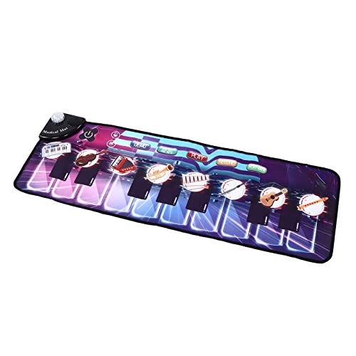 Kinderklaviermatte, Musikalische Tastaturmatte, Tragbar Klaviertanzmatte Bodenspielmatte Krabbelspielzeug Lernspielzeug mit Blitzeffekt fürs Kleinkind Mädchen Jungen Kleinkinder 3 Jahre + Cover