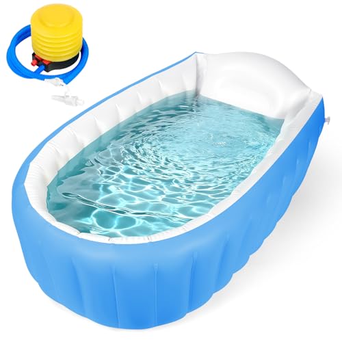 AUYAO Bañera Inflable para Bebés, Bañera Hinchable Plegable, Bañera Infantil, con Bomba de Aire, Separador y Reposacabezas, Antideslizante, Azul