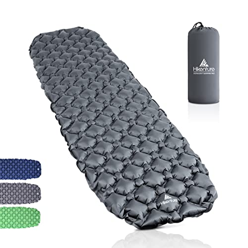 HIKENTURE Colchoneta aislante para camping, tamaño pequeño, hinchable, ultraligera, para dormir, para camping, trekking, mochilero (gris sin cojín), gris A4...