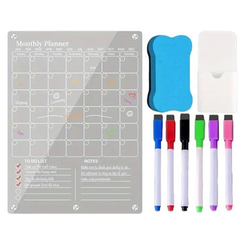 Calendario magnético transparente para, pizarra acrílica de borrado en, planificador familiar mensual y semanal reutilizable, pizarra magnética de planificación de 16 x 12 pulgadas para