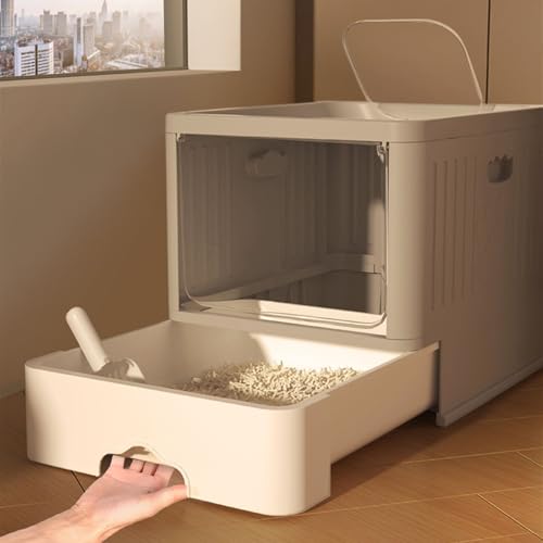 Caja de arena para gato con bandeja deslizante y tapa, grande miniatura 5