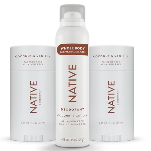 Native Coconut Vanilla Deodorant & Whole Body Deodorant Spray Bundle, Contains Naturally Derived Ingredients, 72 Hour Protection, Aluminum Free with Coconut Oil and Shea Butter