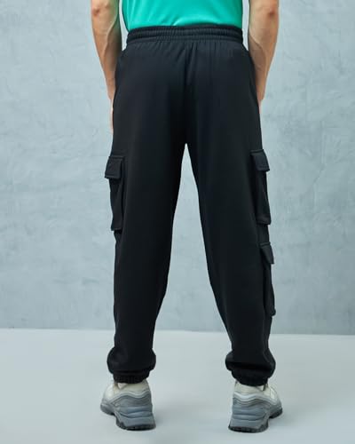 Image of Bewakoof Heavy Duty 1.0 Men's Solid Super Loose Fit Cotton Blend Cargo Joggers