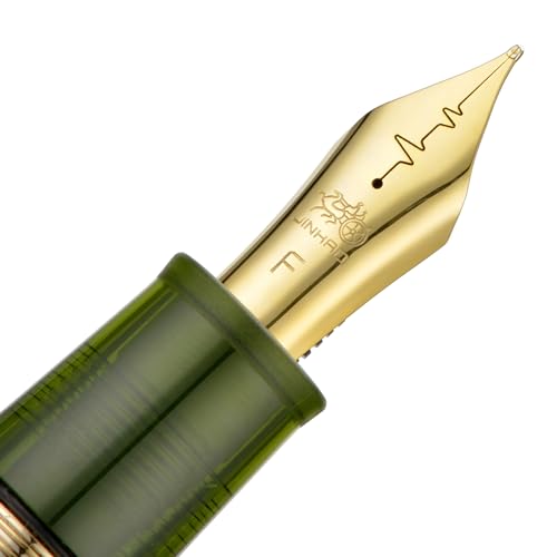 Image of Jinhao 9019 Dadao Series Cardiagram Nib Fountain Pen, 8 Medium Nib, Green Acrylic Gold Rim with Large Converter