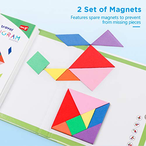 Vanmor Travel Tangram Puzzle With 2 Sets Magnetic Plate-Montessori Shape Pattern Blocks Jigsaw Road Trip Games With 368 Solution - Iq Book Educational Toy Brain Teaser Gift For Kids Adults Challenge #TOP3