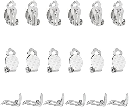 UNICRAFTALE about 50pcs Stainless Steel Clip-on Earring Findings Flat Round Tray Earrings Components Non-Piercing Earring Accessories Flat Pad Fake Earring for Jewelry Making DIY Stainless Steel Color