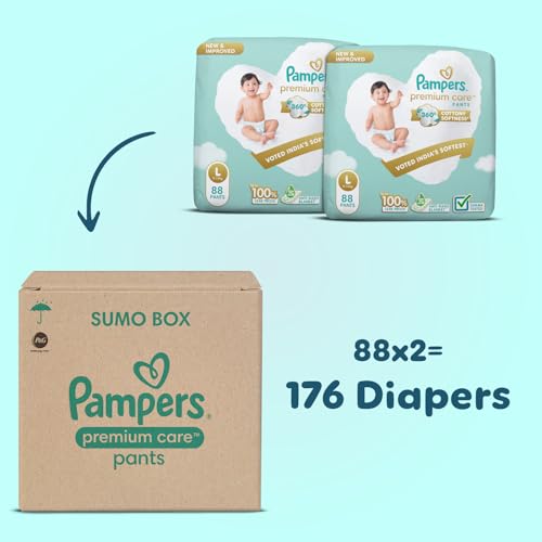 Image of Pampers Premium Care | Pant Style, Large Size, 176 Count | 360 Cotton Softness Diaper |Anti Rash Diaper with Aloe Vera and 100% Leak Proof Protection | (88 Count, Pack of 2)
