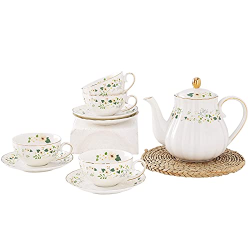 LtuSun Porzellan-Teeservice, Vintage-Blumen-China-Kaffeeset, Nachmittagstee-Set, Kaffeetasse und Untertasse, Set, Hochzeits-Teeservice für Erwachsene,B (A) Cover