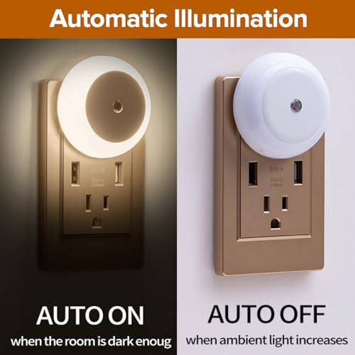 Image of Night Lights Plug into Wall 2 Pack, Plug in Night Light with Dusk-to-Dawn Light Sensor, 3000K Soft White 0.3W, LED Nightlight for Bathroom, Adult, Hallway(White)