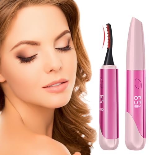 Elektrische Beheizte Wimpernzange Beheizbar, USB Wimpern Curler Wiederaufladbare Beheizbare Wimpernformer, 15s Schnelles Aufheizen Wimpern Curler, 4 Gang Temperaturregelung mit LED-Anzeige (Rosa)
