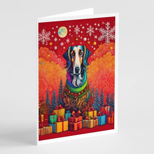 Caroline's Treasures DAC3050GCA7P Borzoi Russian Wolfhound Holiday Christmas Greeting Cards Pack of 8 Blank Cards with Envelopes Whimsical A7 Size 5x7 Blank Note Cards