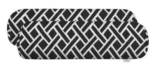 RSH Décor Neck Roll Bolster Pillows – Set of 2 | 20” x 6” | Outdoor Throw Pillows for Patio Furniture, Porch, Deck, or Poolside Lounging | All-Weather Fabric, Water, & Fade-Resistant | Black Geometric