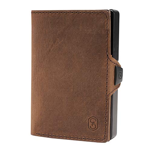 ZNAP Slim Wallet for men - Metal Wallet - Mens Minimalist Wallet - Slim Wallet vintage brown - No Folding of Bills - RFID blocking wallet - Card Holder Wallet for men - Up to 12 Cards