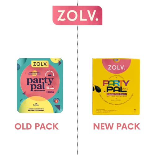 ZOLV Party Pal Anti Hangover Remedy | Lemon Peppermint & Natural Blueberry | Instant Bioavailability and High Palatability | Maintains Hydration, Restores Nutrients| Promotes Quick Recovery from Hangover Headaches Sugar Free (20 Sachets)