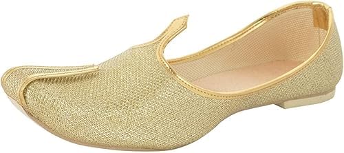 BombayFlow - BombayFlow Men's Tiger Gold Glitter Punjabi Jutti Indian Handmade Gold Shoes Loafers, Khussa Shoes Juti India Wedding Kurta Sherwani Khussa Mojari Men's, Gold, 8