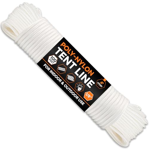 Xpose Safety 1/8" Reflective Nylon Cord Rope – 100 ft White Guyline, Braided Tent Line for Camping, Tarps, Tie Downs, Outdoor Use & Cordage - image 1