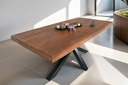 SAM Esstisch 160 x 85 cm Rio, Esszimmertisch nussbaumfarben, Akazienholz massiv, Spider-Gestell aus Metall Schwarz, gerade Kanten SAM Esstisch 160 x 85 cm Rio, Esszimmertisch nussbaumfarben, Akazienholz massiv, Spider-Gestell aus Metall Schwarz, gerade Kanten