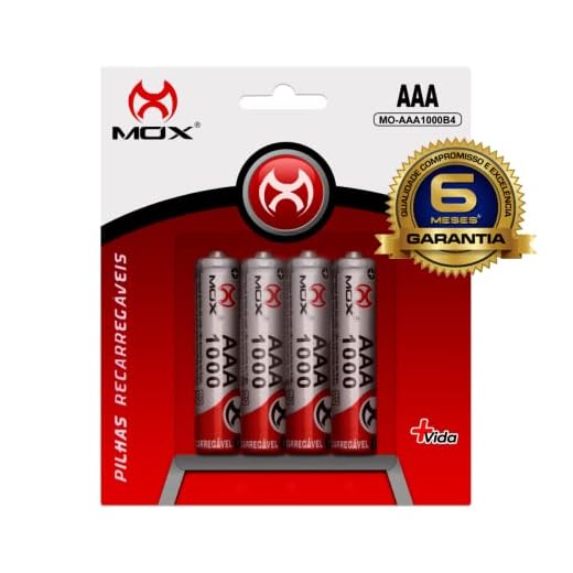 Pilha Recarregável Aaa 1000 mAh Mox Mo-Aaa1000b4 Com 4 unidades Original no Blister