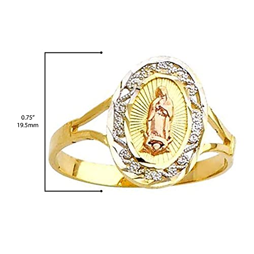 14K Yellow, White, And Rose Gold Tri-Color Our Lady Of Guadalupe Immaculate Conception Catholic Oval Statement Ring - Size 6 #TOP2
