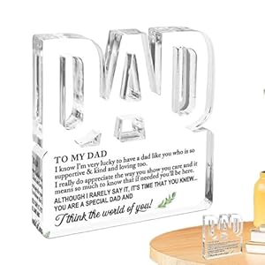 Clear Thank You Letter Sign, Father’s Birthday Keepsake, Dad Thank You Desktop Ornament, Clear Dad Letter Sign, Transparent Letter Ornament for Dad, Father’s Day Letter Gift