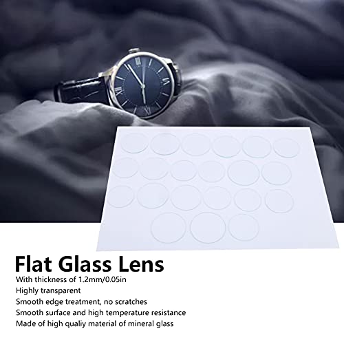 Estink Watch Lens, 21pcs 35‑45mm Flat Watch Glass Lens Set Smooth Border Mineral Glass Crystal Replacement for Watchmaker Repair Thickness 1.2mm4