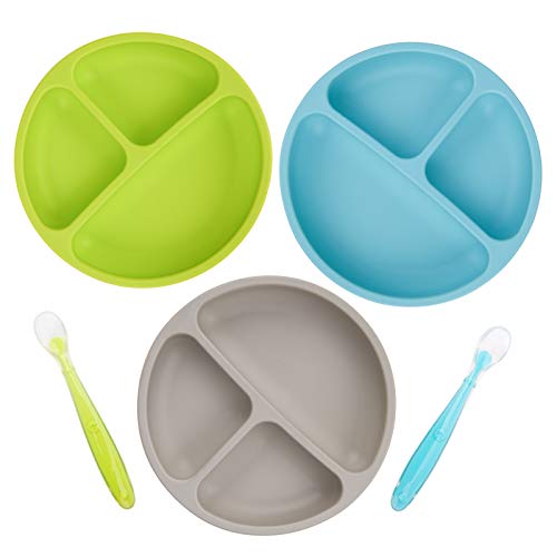Kingkam Kids Divided Plates -100% Safe Bpa Free Soft Silicone Baby Toddler Plate, Dishwasher-Microwave Safe & Unbreakable Feeding Set #TOP4