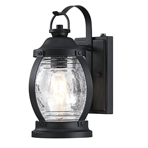 Ciata Lighting Outdoor Light for House Fixture Wall Mount Light Lantern Sconce, Dusk-to-Dawn Sensor Wall Light, Weather Proof, Front Porch Lights in Black Finish with Clear Crackle Glass