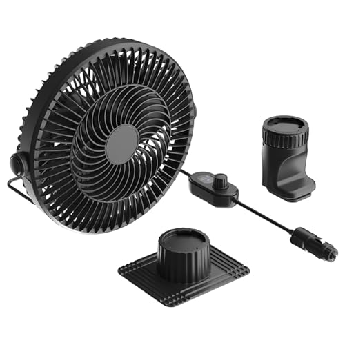 Ventilador de vehículo Ventilador de cabina enchufable de 12 V / 24 V con control de velocidad giratorio, soporte de clip y base adecuado para flujos de aire de cabina de camión, interior de camión de