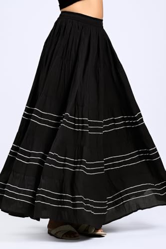 Image of Payal Creation Women's Rayon Flared Long Skirt with Gota Lace | Ethnic Maxi Skirt for Girls & Women | Festive Casual Flowy Comfortable Skirt | Free Size White Long Skirt