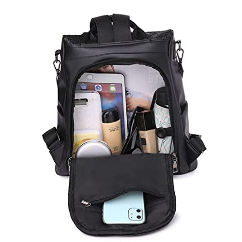 Mochila Feminina Couro PU Anti-Roubo Casual Mulheres Bolsa Mochila Passeio Viagem (Preto)