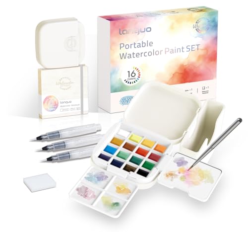 Xipan Mini Watercolor Paint Set, Compact Travel Art Kit with 16 Colors