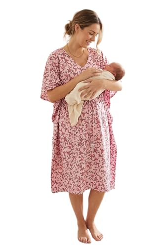 Image of Noty Women's- Kaftan | Maxi | Maternity | Feeding | Delivery Gown- Cotton Fabric- V Neck | Floral Print | 2 Pockets | Midi