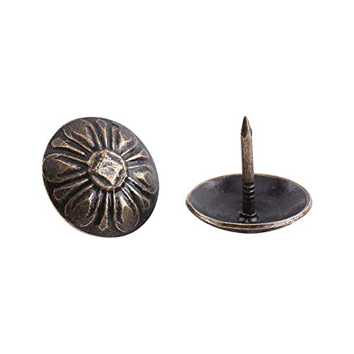 Hilitand - Clavos para tapicería, 100 tachuelas para tapicería, clavos para muebles, remaches de sofá, tachuelas para manualidades, latón antiguo (16 x 15 mm)