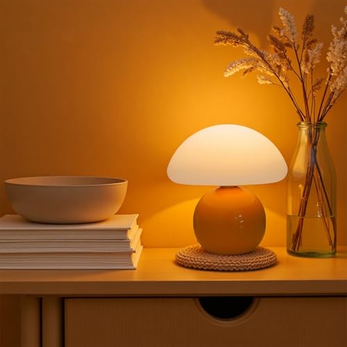 kvppvt Ceramic Mushroom Accent Lamp, Orange, USB Dimmable (3-Mode) — view 3