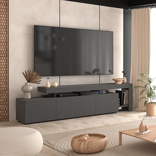 Atelier Mobili Modern TV Stands for Living Room, TV Stand for Bedroom, Grey TV Stands for Living Room 75 inch TV Stand, TV Entertainment Center with Storage, TV Stand for 75 inch TV (Grey), X-Large