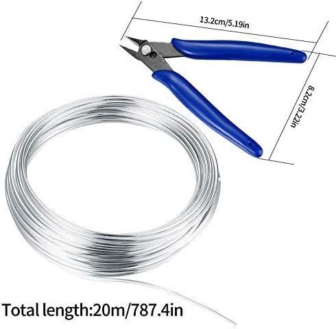 Aluminum Wire, 38.8 Ft (10m) Florist Craft Jewellery Wire, 2mm Silver Beading Wire with Wire Cutter, Side Snips Flush Cable Cutter Plier, DIY Tools for Coil, Modelling, Jewellery Making