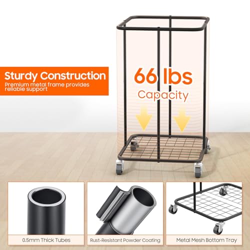 Image of 160L Laundry Hamper with Lid, Rolling Laundry Basket with Wheels, Large & Tall Dirty Clothes Hamper with Metal Frame and Removable Bag for Bedroom Aesthetic, Laundry Room, Bathroom, Dorm-Dark Gray
