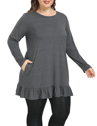Shiaili Long Plus Size Tunic Tops for Women Ruffle Hem Shirts for leggings3