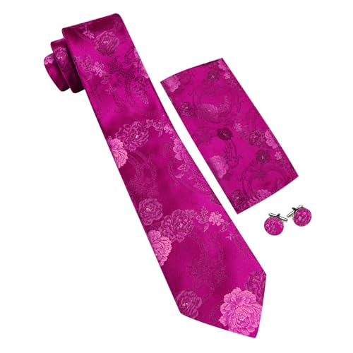 Image of Barry.Wang Flower Ties for Men Silk Woven Floral Tie Sets Necktie Handkerchief Cufflinks Wedding Party