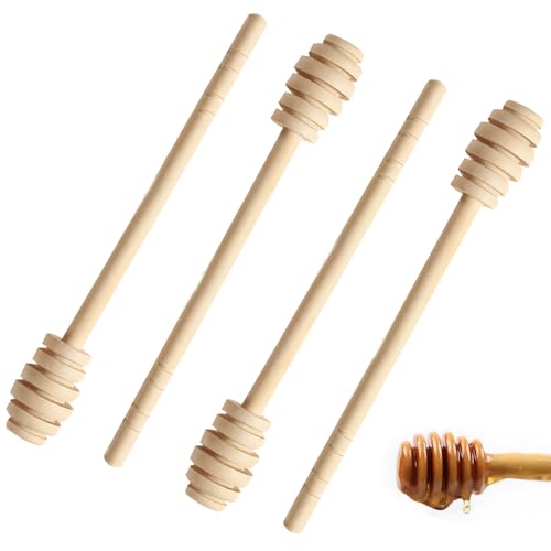 Aihoom 4pcs Cucharas de Madera para Miel - Dosificador de Miel de Olivo, Palitos Ranurados para Servir y Agitar, Varillas de Silicona para Miel, Agitadoras de Miel, Dipper de Miel