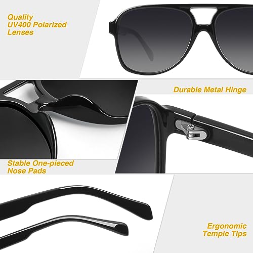 GQUEEN Retro Pilot Sunglasses Womens Men Polarized 70s Vintage Square Shades Double Bridge UV4003